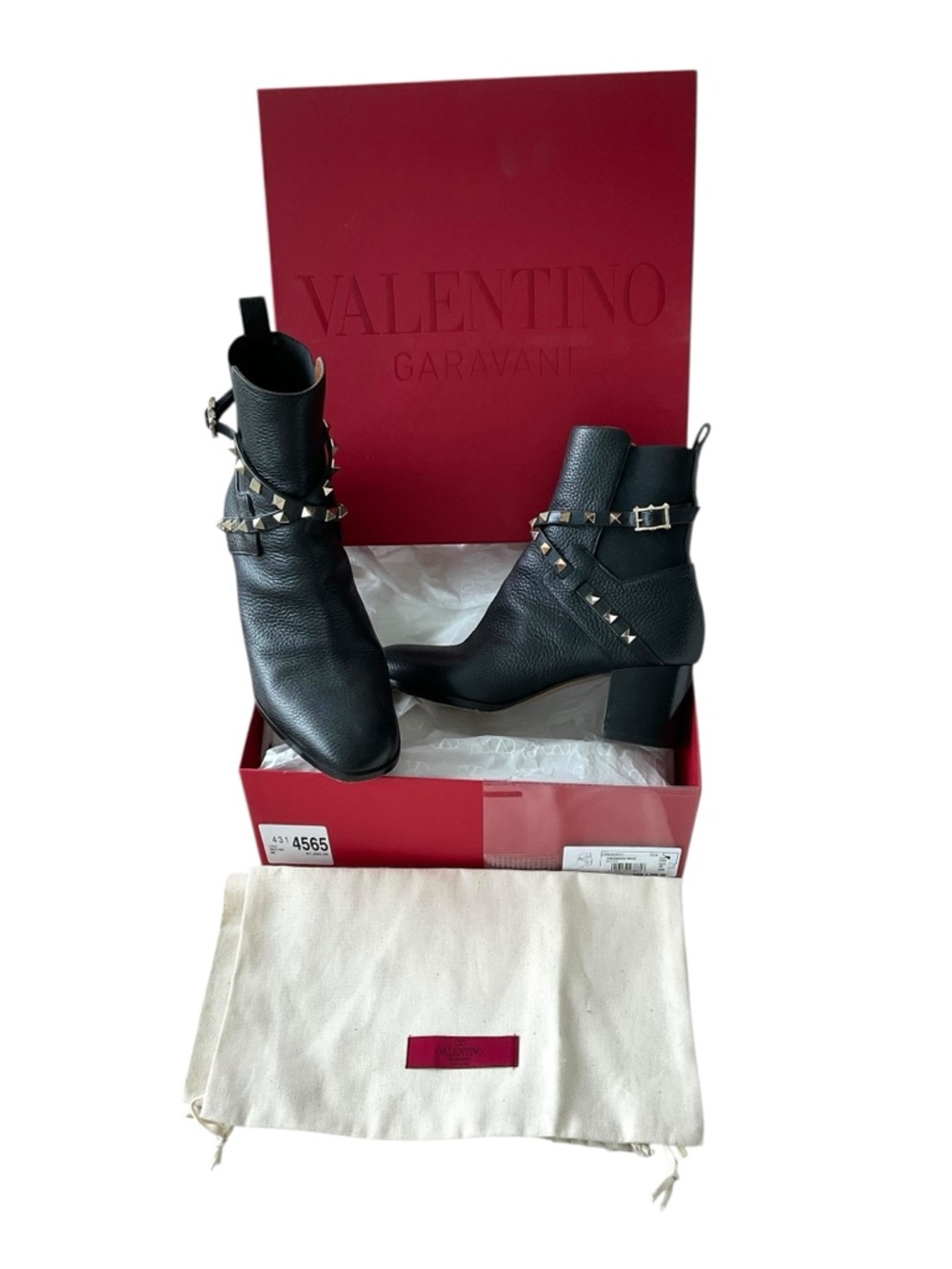 Valentino Rockstud Black Leather Ankle Boots Size 38 w/ Box Dust Bags